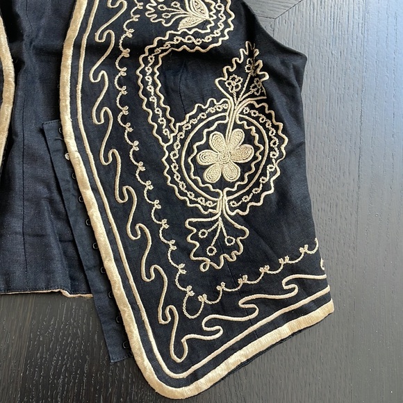 Vintage Black Linen Vest with Gold Embroidery - Picture 2 of 5